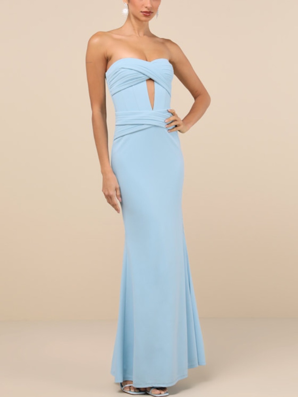 Lulus Elegant Finesse Light Blue Pleated Cutout Maxi Dress - Size M